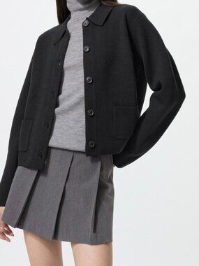 Milano Ribbed Knitted Jacket Black Medium